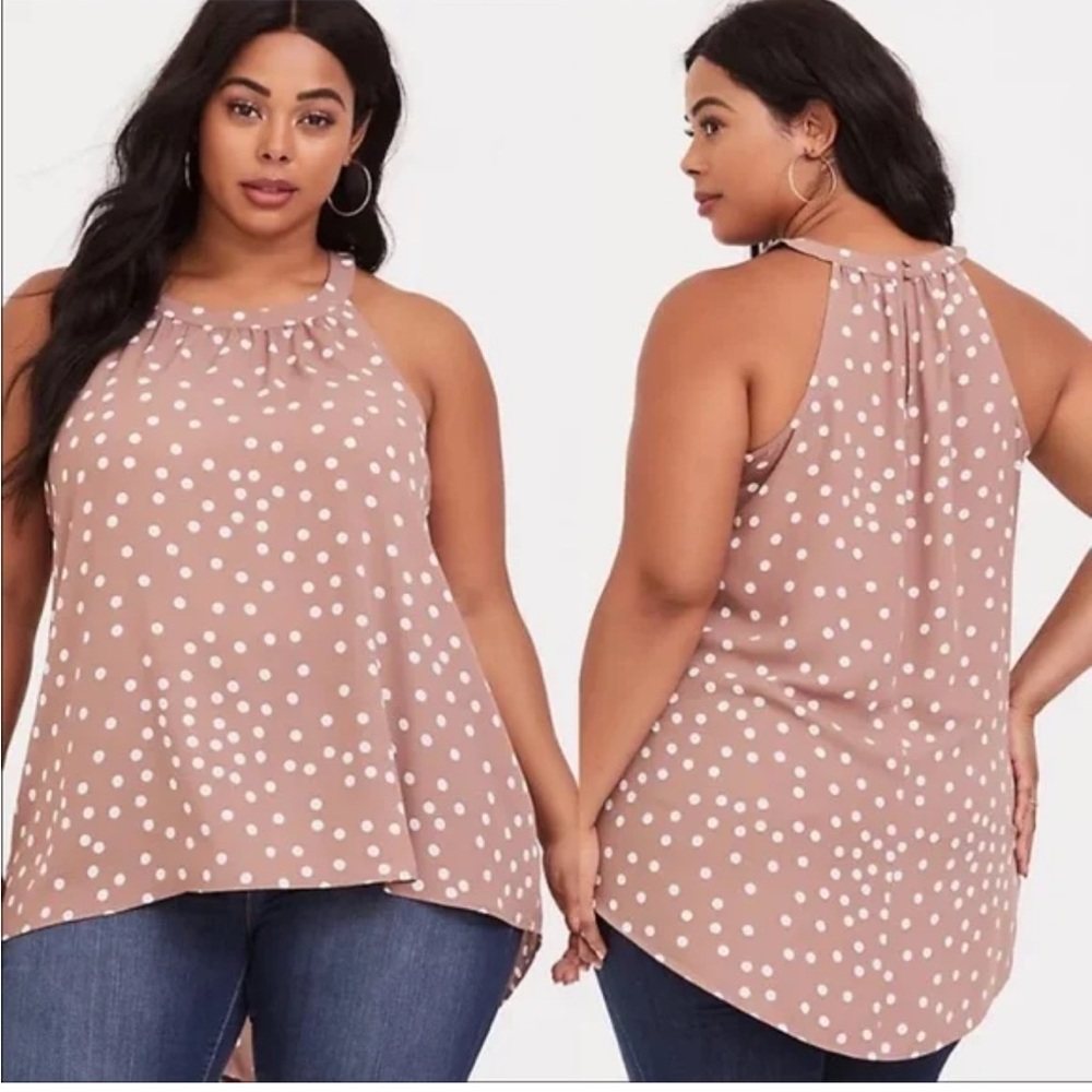 Torrid Georgette Brown Polka Dot Sleeveless Top Sz 3